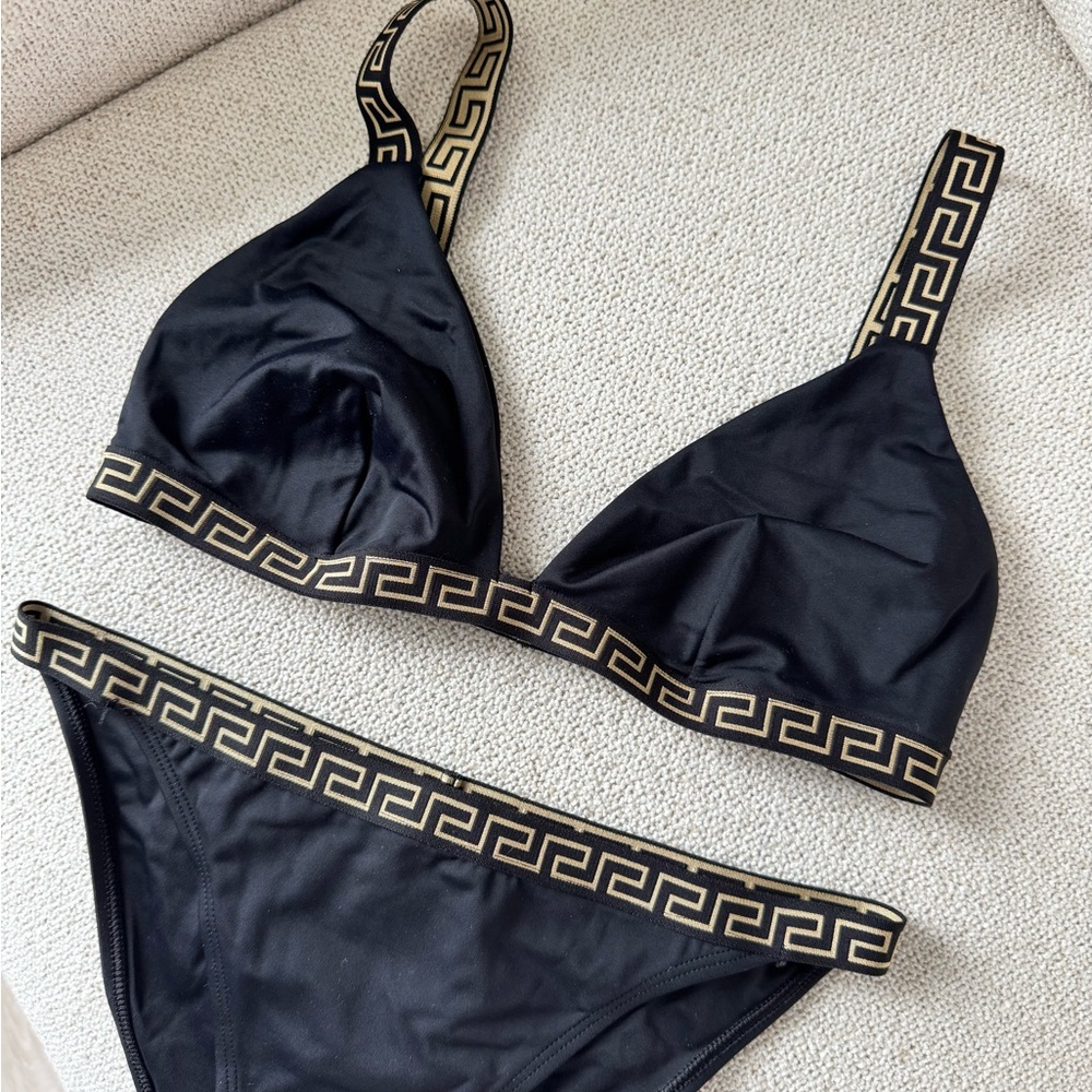 Versace Black and Gold Greek Key Bikini